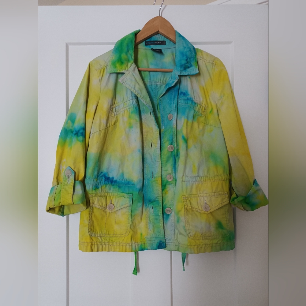 French Cuff light jacket tie dye green/ blue size M